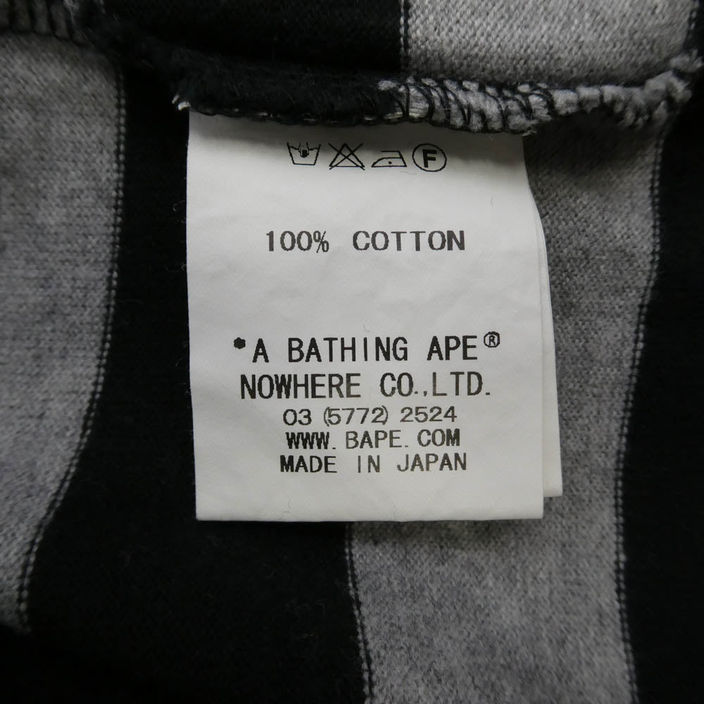 A BATHING APE アベイシングエイプ STAR スターエンブロイダリー ボーダー 半袖 Tシャツ ブラック系 グレー系 L【中古】