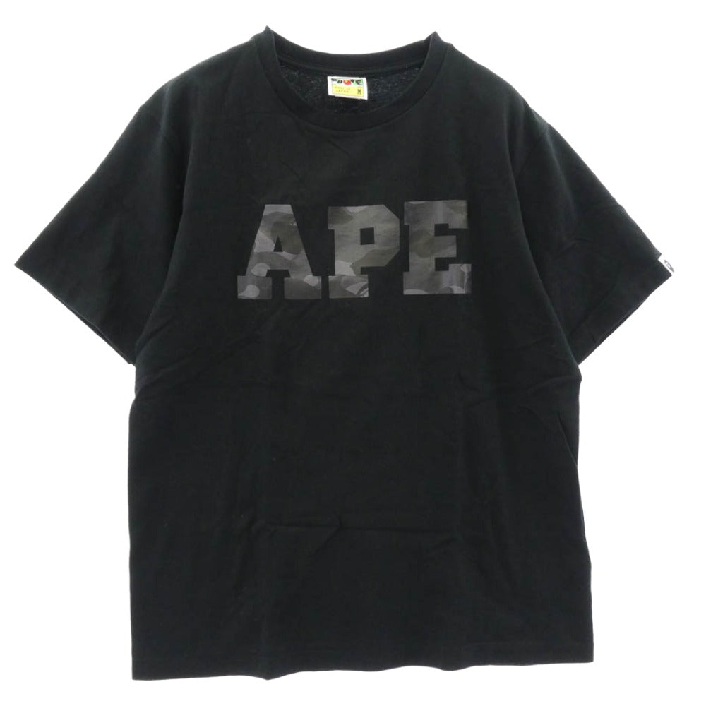 A BATHING APE アベイシングエイプ カモフラロゴ クルーネック Tシャツ ブラック系 M【中古】