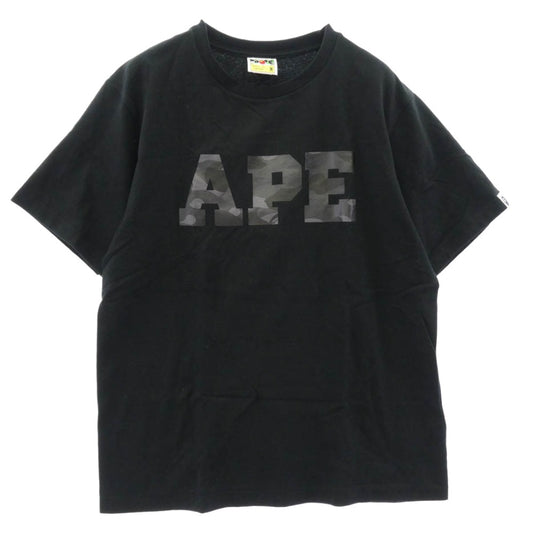 A BATHING APE アベイシングエイプ カモフラロゴ クルーネック Tシャツ ブラック系 M【中古】