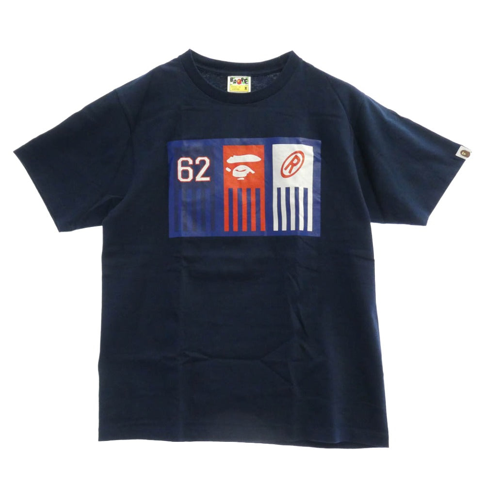 A BATHING APE アベイシングエイプ フェイス ナンバリング 62 クルーネック 半袖 Tシャツ ネイビー系 M【中古】