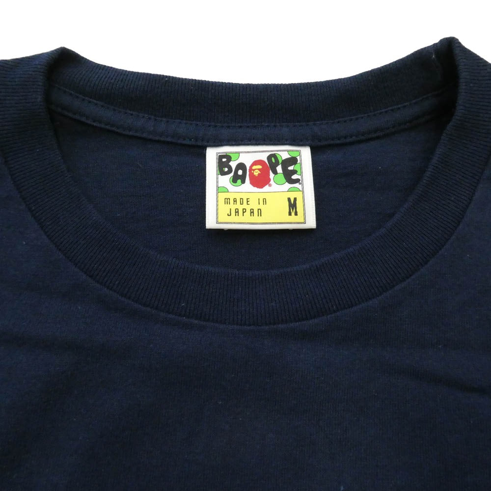 A BATHING APE アベイシングエイプ フェイス ナンバリング 62 クルーネック 半袖 Tシャツ ネイビー系 M【中古】