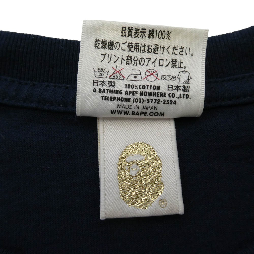 A BATHING APE アベイシングエイプ フェイス ナンバリング 62 クルーネック 半袖 Tシャツ ネイビー系 M【中古】