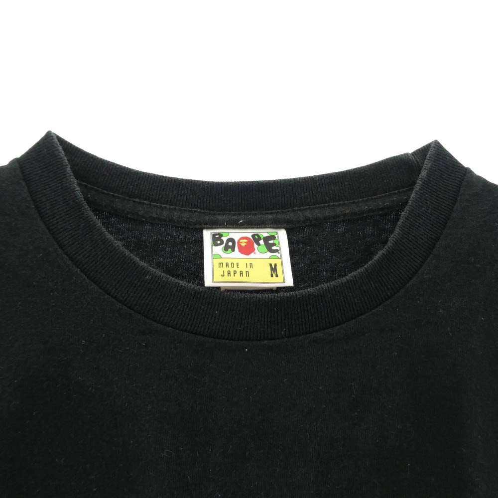 A BATHING APE アベイシングエイプ カモフラポケット フェイスパッチ 半袖 Tシャツ ブラック系 M【中古】
