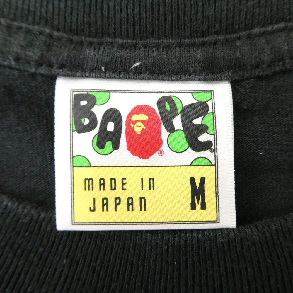 A BATHING APE アベイシングエイプ カモフラポケット フェイスパッチ 半袖 Tシャツ ブラック系 M【中古】