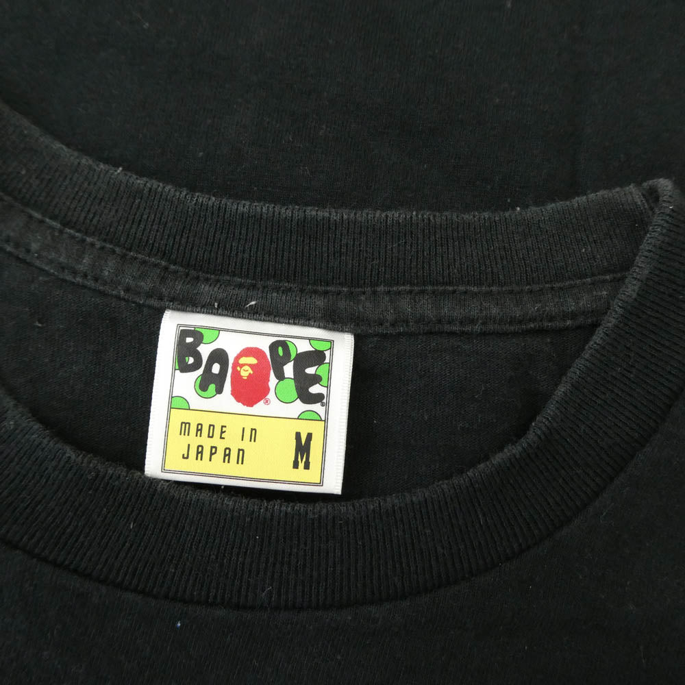 A BATHING APE アベイシングエイプ カモフラポケット フェイスパッチ 半袖 Tシャツ ブラック系 M【中古】