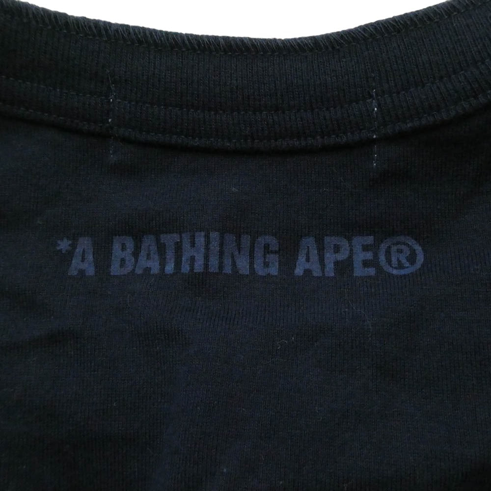 A BATHING APE アベイシングエイプ 猿カモフェイスパッチ ヘンリーネック 半袖 Tシャツ ネイビー系 L【中古】