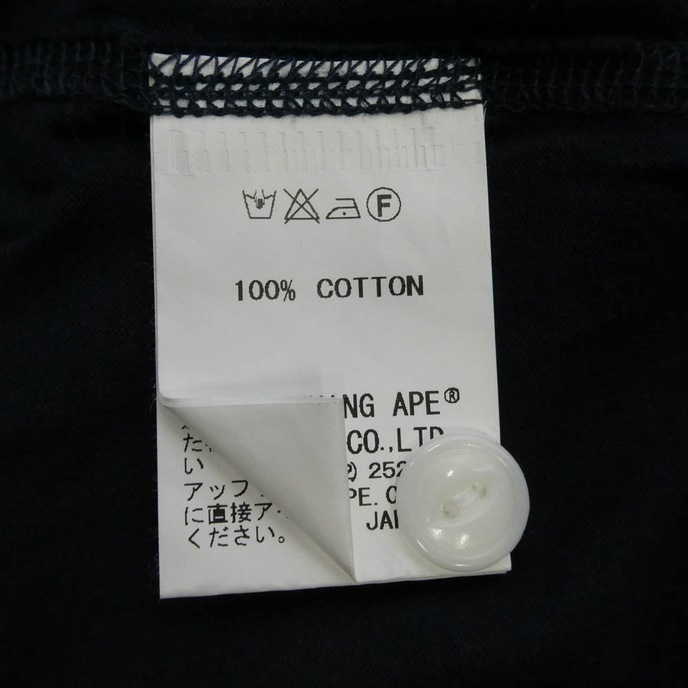 A BATHING APE アベイシングエイプ 猿カモフェイスパッチ ヘンリーネック 半袖 Tシャツ ネイビー系 L【中古】