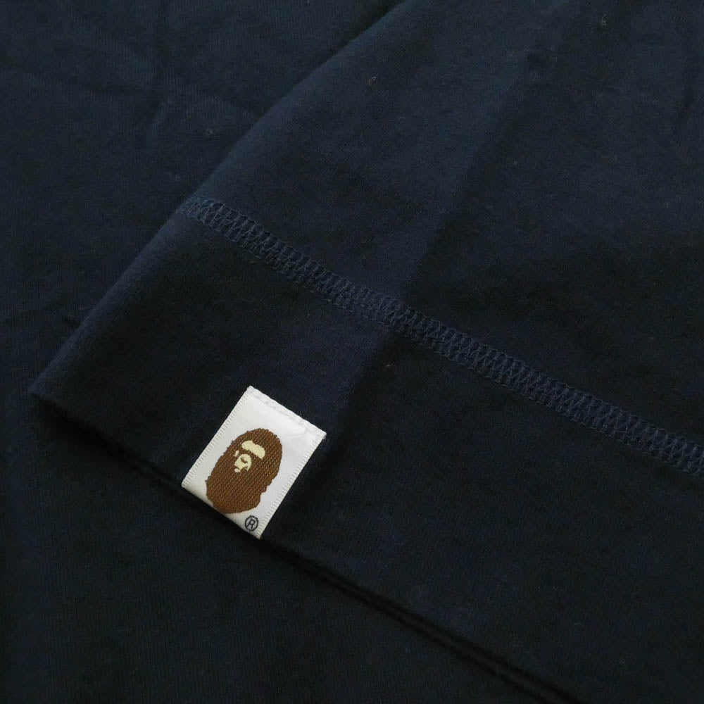 A BATHING APE アベイシングエイプ 猿カモフェイスパッチ ヘンリーネック 半袖 Tシャツ ネイビー系 L【中古】