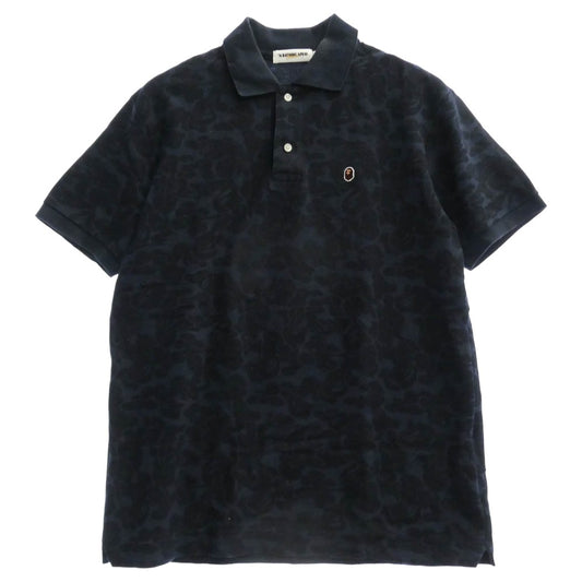 A BATHING APE アベイシングエイプ 猿カモ フェイスパッチ 半袖 ポロシャツ ネイビー系【中古】