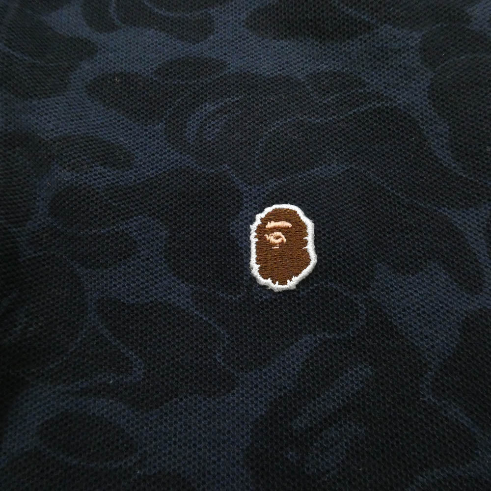 A BATHING APE アベイシングエイプ 猿カモ フェイスパッチ 半袖 ポロシャツ ネイビー系【中古】