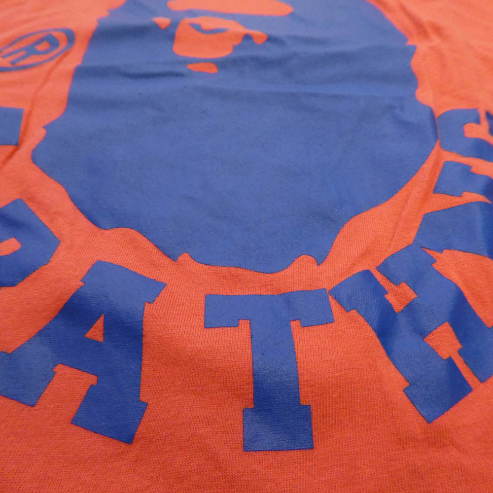 A BATHING APE アベイシングエイプ ダブルフェイス フェイスパッチ クルーネック 半袖 Tシャツ エンジ系【中古】