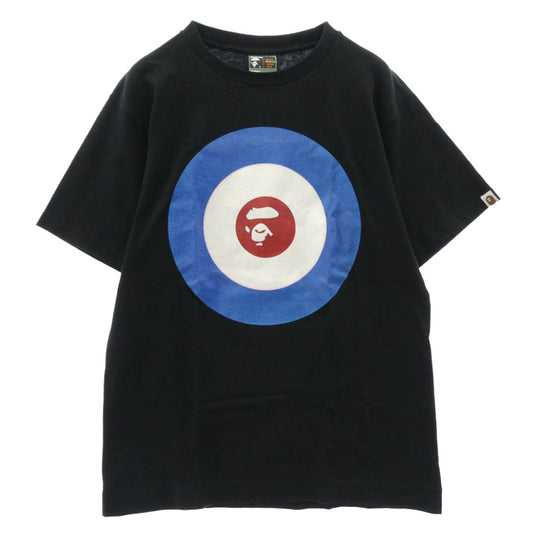 A BATHING APE アベイシングエイプ ラメ加工 サークルフェイスロゴ クルーネック 半袖 Tシャツ ブラック系 M【中古】