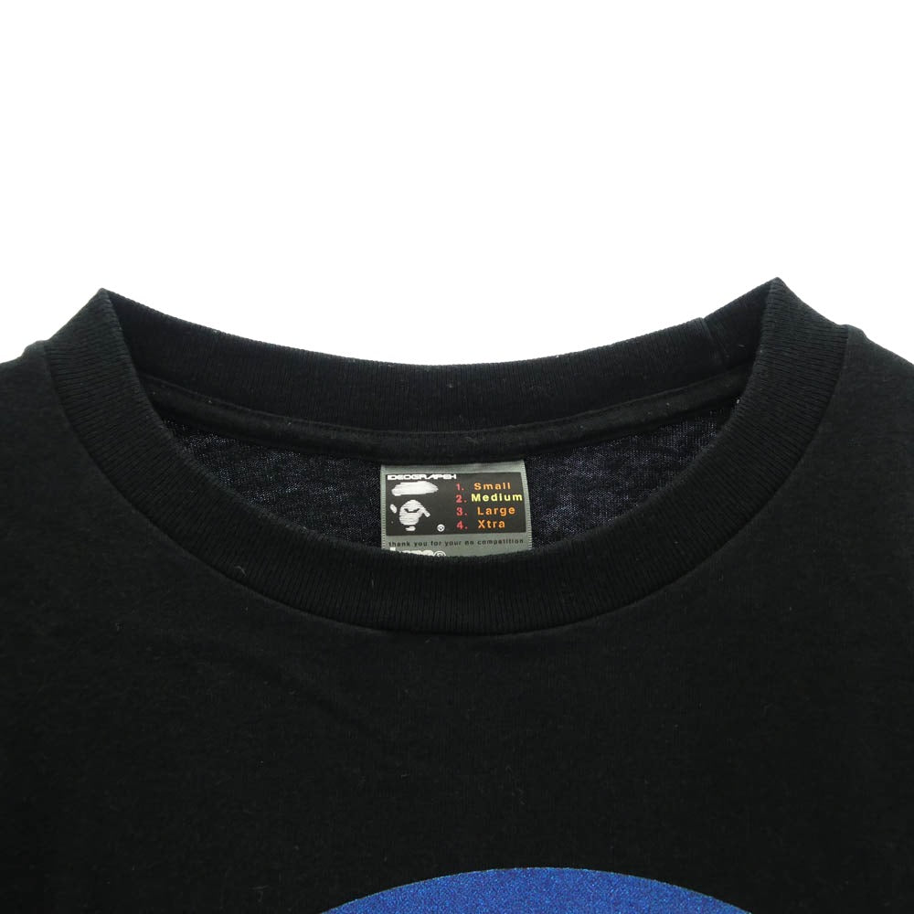 A BATHING APE アベイシングエイプ ラメ加工 サークルフェイスロゴ クルーネック 半袖 Tシャツ ブラック系 M【中古】