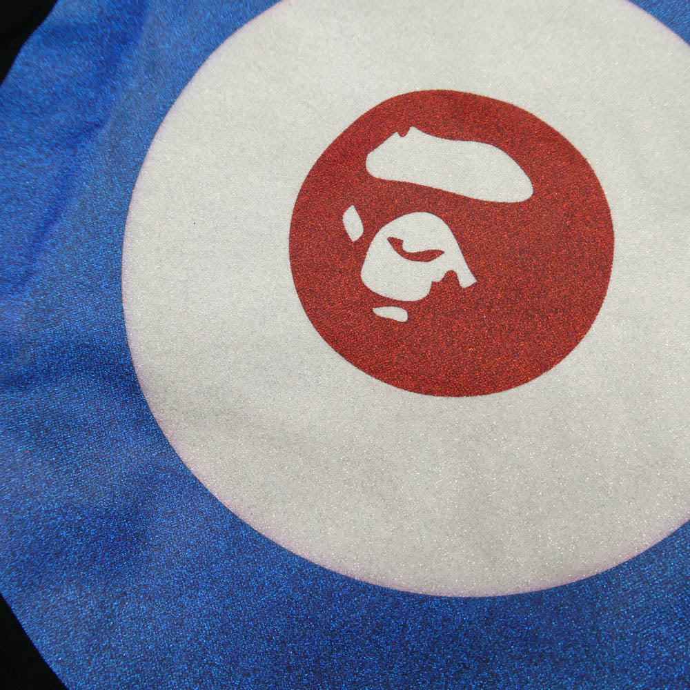 A BATHING APE アベイシングエイプ ラメ加工 サークルフェイスロゴ クルーネック 半袖 Tシャツ ブラック系 M【中古】