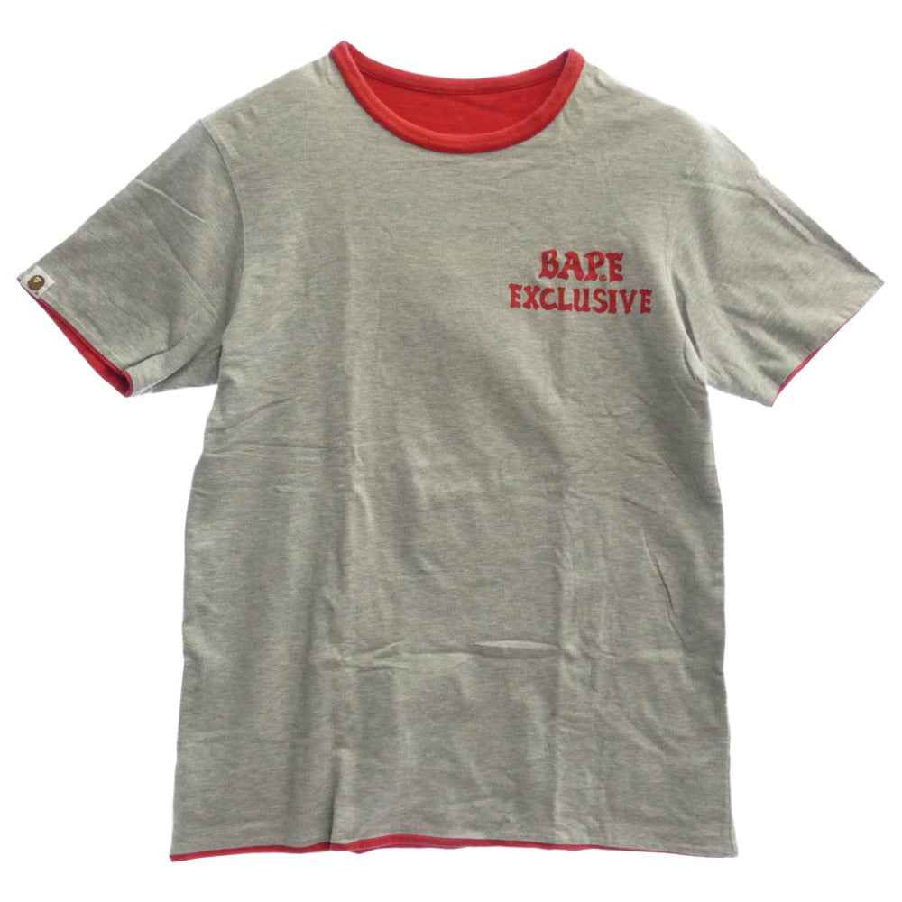 A BATHING APE アベイシングエイプ BAPE EXCLUSIVE エクスクルーシブ ダブルフェイス 半袖 Tシャツ レッド系 M【中古】