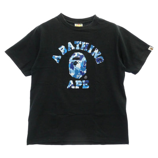 A BATHING APE アベイシングエイプ 猿カモ フェイスロゴプリント クルーネック 半袖 Tシャツ ブラック系 M【中古】