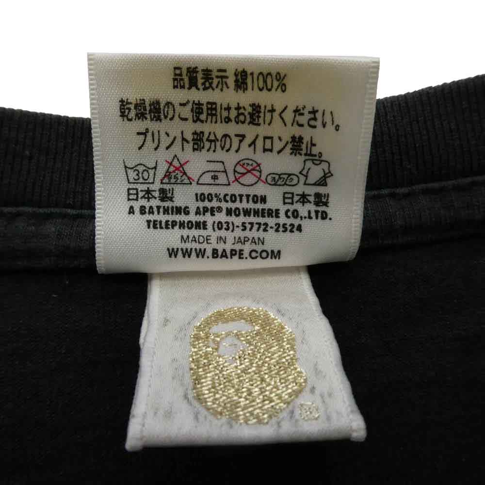 A BATHING APE アベイシングエイプ 猿カモ フェイスロゴプリント クルーネック 半袖 Tシャツ ブラック系 M【中古】