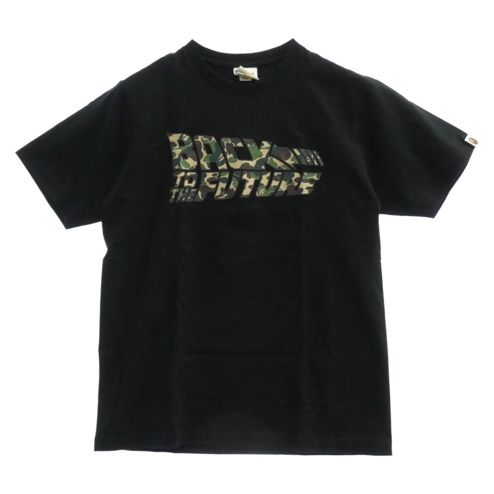 A BATHING APE アベイシングエイプ BACK TO THE FUTURE バックトゥザフューチャー カモフラロゴ クルーネック 半袖 Tシャツ ブラック系 M【中古】