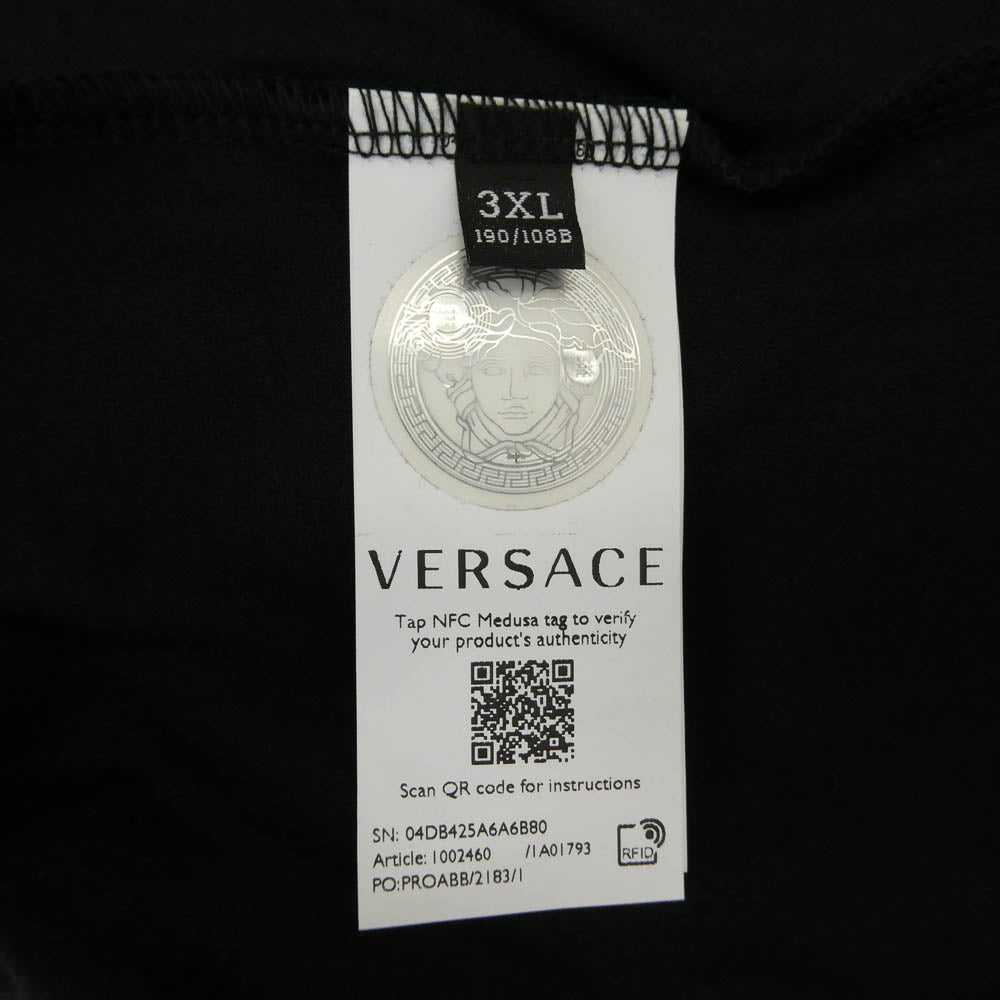 VERSACE ヴェルサーチ スパンコール ロゴ刺繍 半袖 Tシャツ カットソー ブラック系 ゴールド系 3XL【美品】【中古】