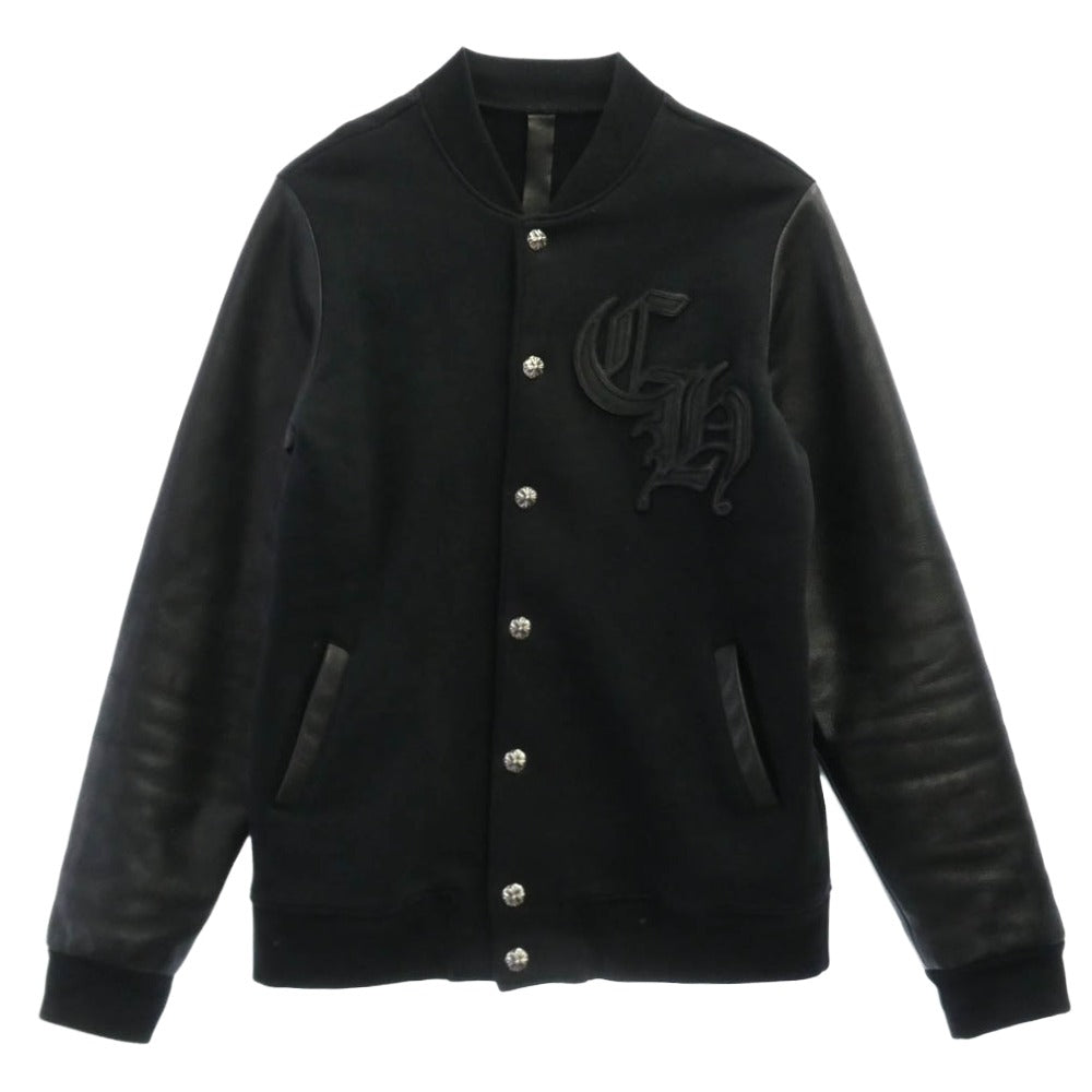CHROME HEARTS クロムハーツ（原本無） JKT GRP NOT BOMBER CH ワッペンレザー 切り替え スタジャン ブルゾン ブラック系 M【中古】