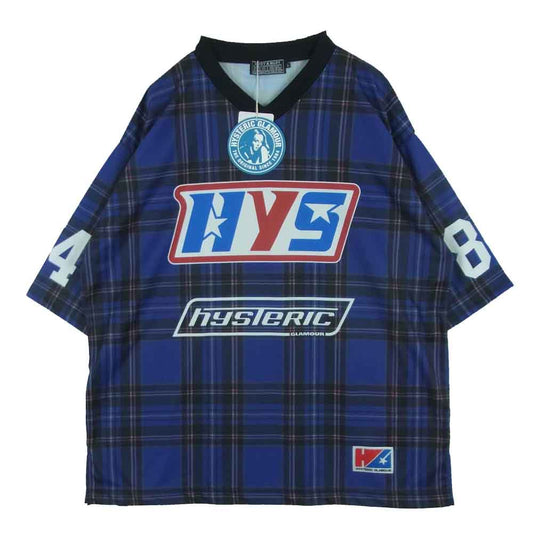 HYSTERIC GLAMOUR ヒステリックグラマー 26SS 02261CT42 GUITAR GIRL 84 ギターガール フットボール 半袖 Tシャツ ブルー系 BLUE L【極上美品】【中古】