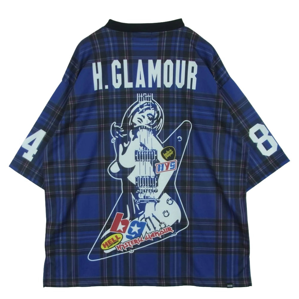 HYSTERIC GLAMOUR ヒステリックグラマー 26SS 02261CT42 GUITAR GIRL 84 ギターガール フットボール 半袖 Tシャツ ブルー系 BLUE L【極上美品】【中古】