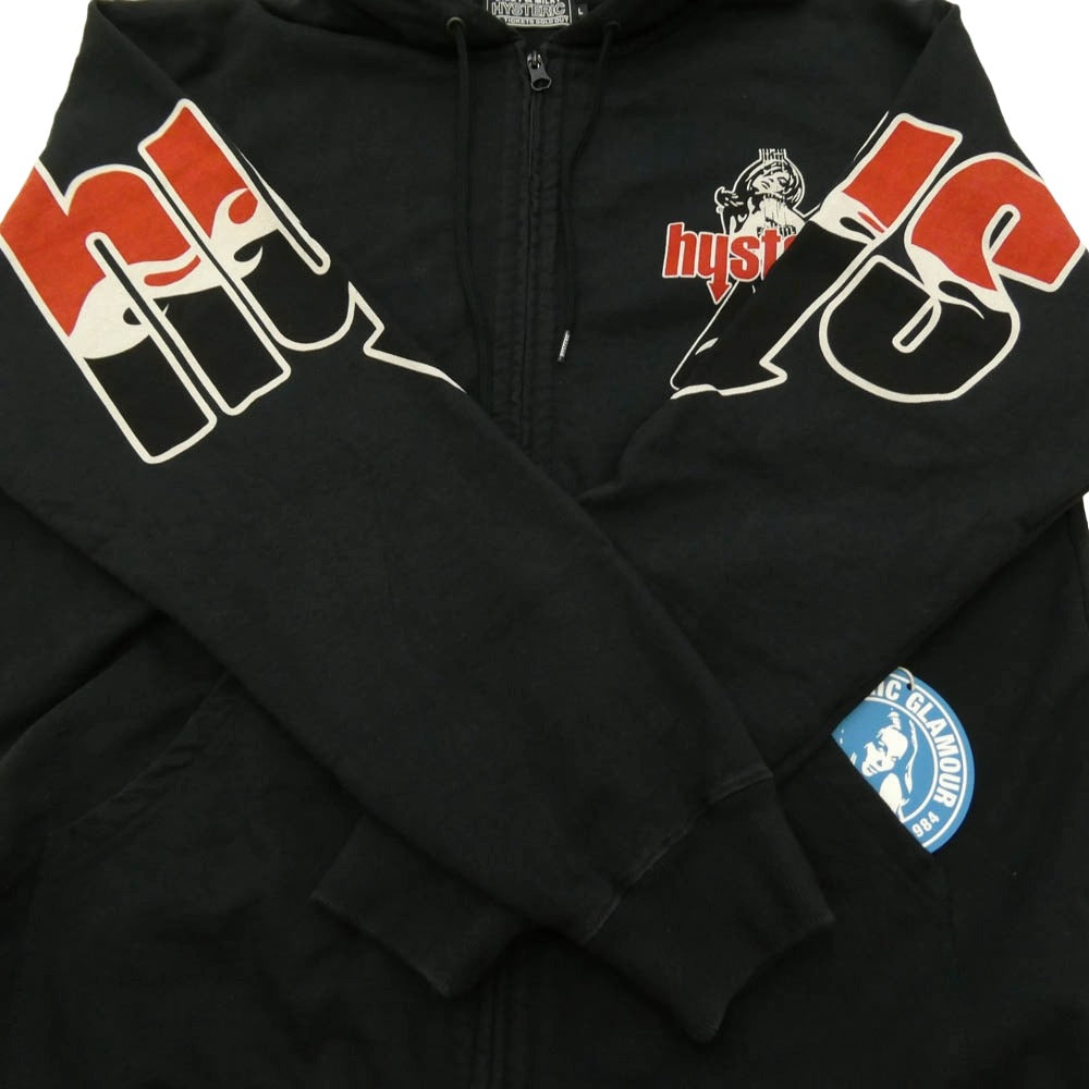 HYSTERIC GLAMOUR ヒステリックグラマー 26SS 02261CF01 HYS FLARE LOGO フレア ロゴ ジップアップ フーディー パーカー ブラック系 L【中古】
