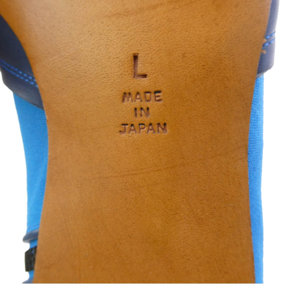 エバゴス レザー切替 キャンバス サイドジップ ニーハイ ロングブーツ ブルー系 L【極上美品】【中古】