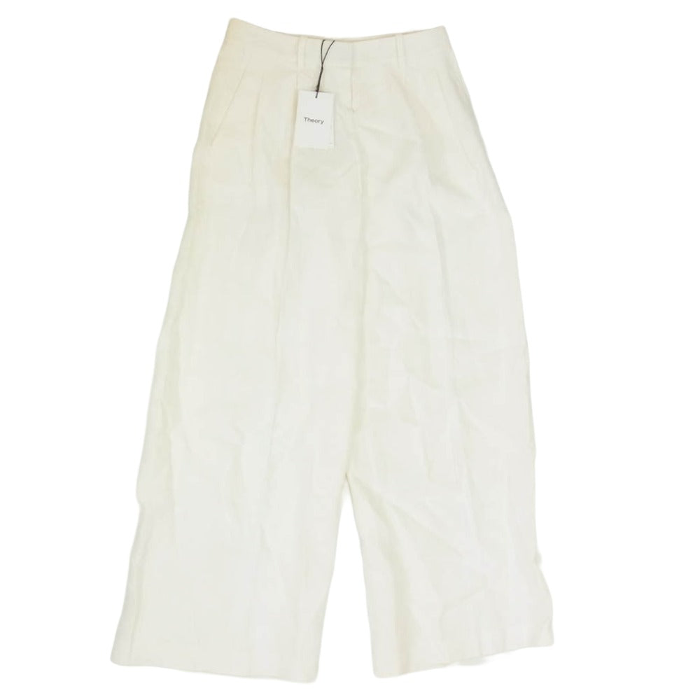 theory セオリー リネン 無地 タック ワイド パンツ ホワイト系 00【中古】