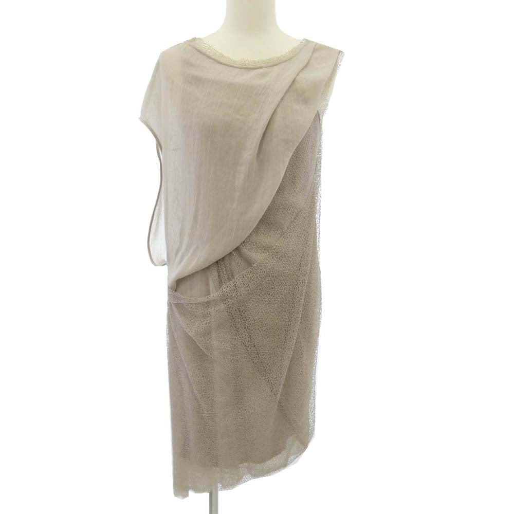 HELMUT LANG ヘルムートラング 裏地シルク ドレープ ノースリーブ ワンピース ベージュ ベージュ系【中古】
