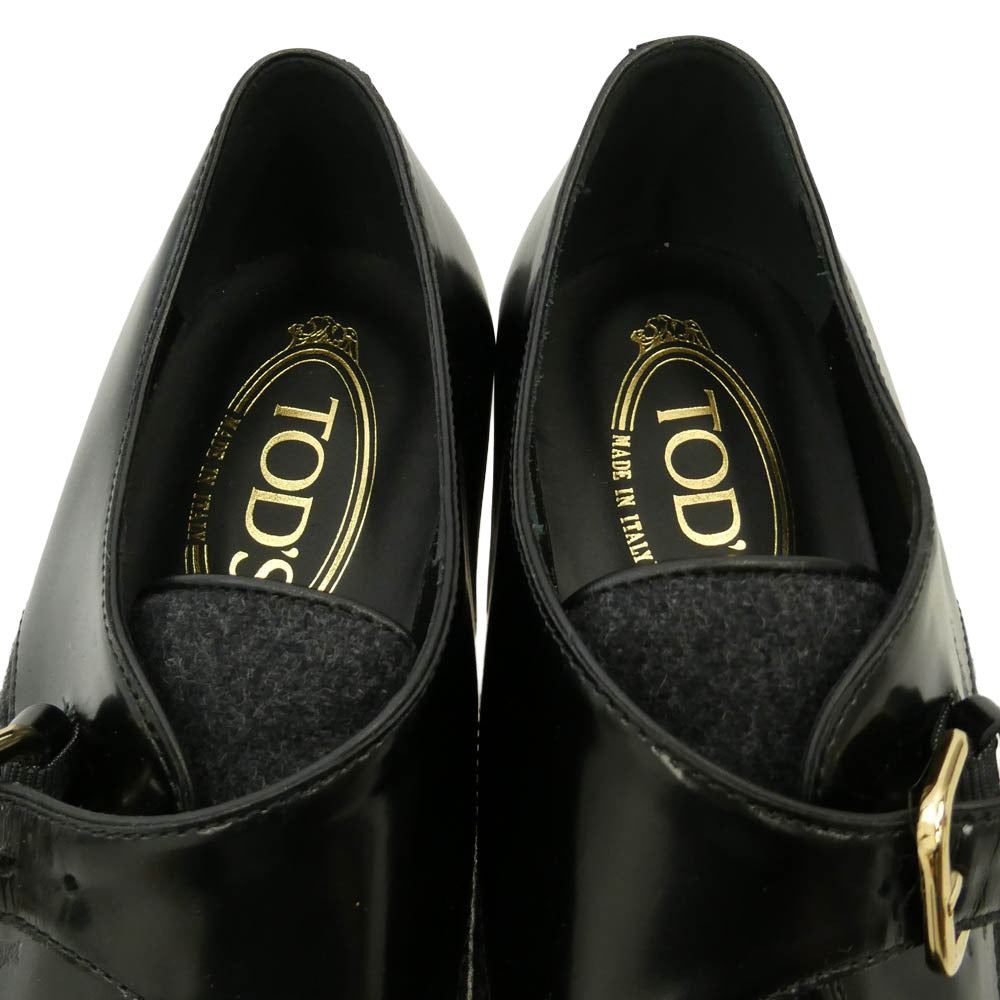 TOD’S トッズ レザー モンクストラップ ローファー ビジネス シューズ ブラック系 38【美品】【中古】