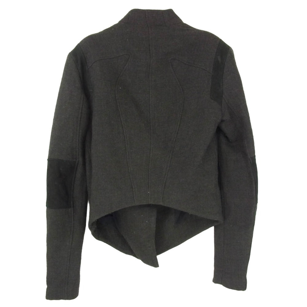 HELMUT LANG ヘルムートラング ウール ラムレザー エルボーパッチ ジップアップ ライダース ジャケット グレー系 P【中古】