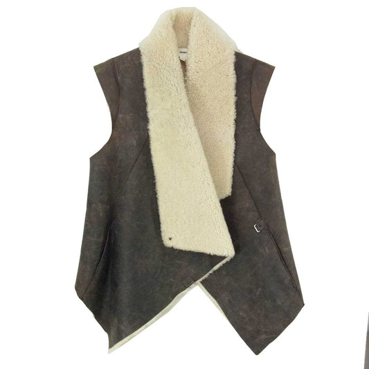 HELMUT LANG ヘルムートラング ラムレザー リアル ムートン ベスト ブラウン系 S【中古】