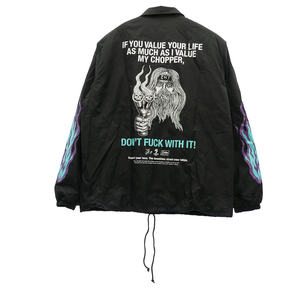 アス × Suntee Don't Fuck with My Chopper herpa Lined Nylon Coach Jacket コーチ ジャケット ブラック系 L【極上美品】【中古】