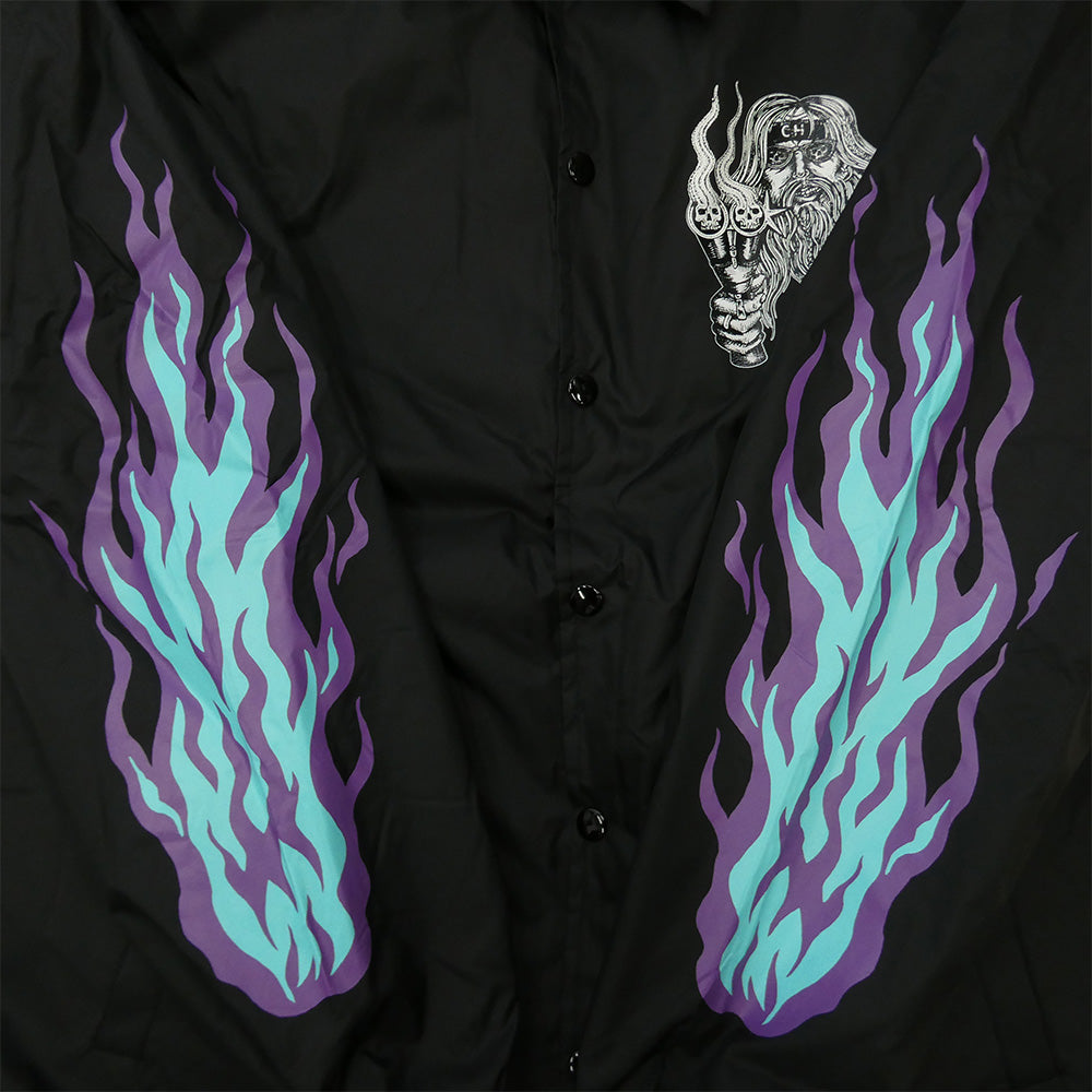 アス × Suntee Don't Fuck with My Chopper herpa Lined Nylon Coach Jacket コーチ ジャケット ブラック系 L【極上美品】【中古】
