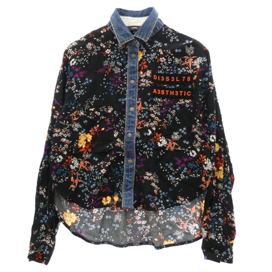 DIESEL ディーゼル デニム切替 総柄 長袖 シャツ ブラック系 マルチカラー系【中古】