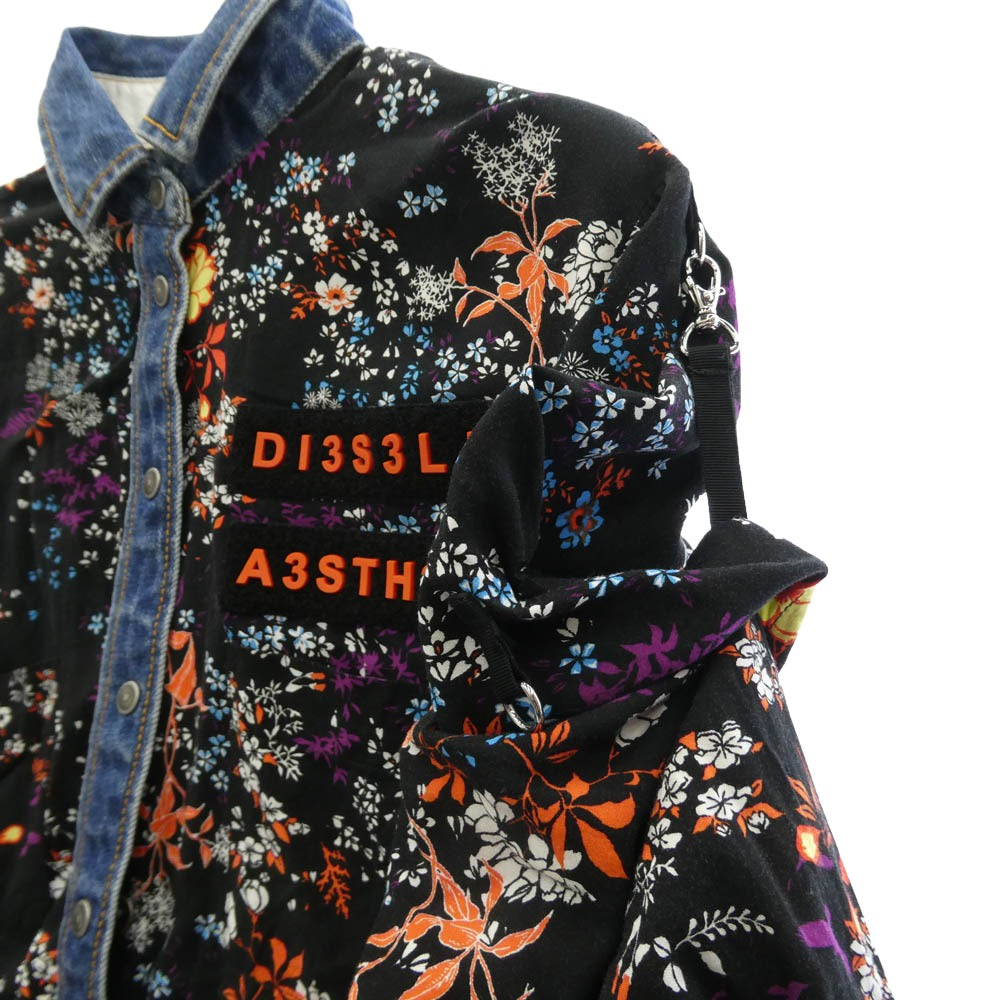 DIESEL ディーゼル デニム切替 総柄 長袖 シャツ ブラック系 マルチカラー系【中古】