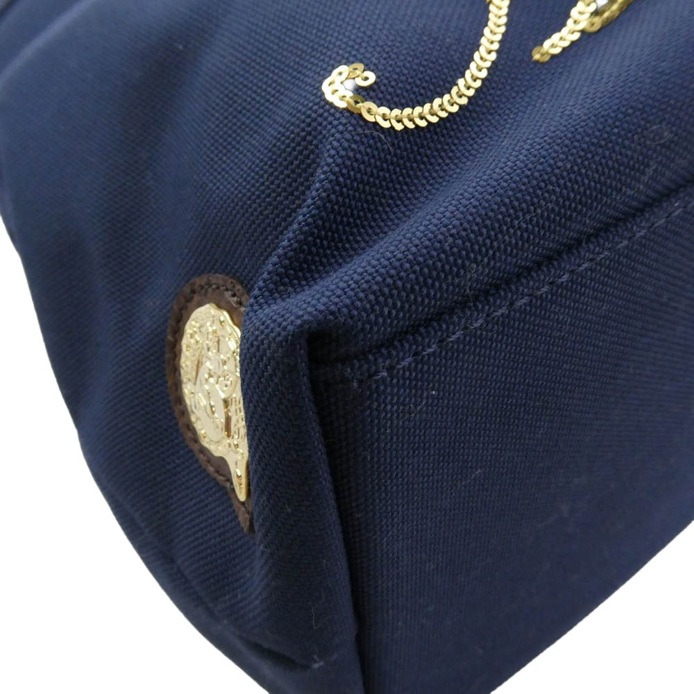 ADMJアクセソワ エーディーエムジェイ accessoires de mademoiselle アクセソワドゥマドモワゼル スパンコールロゴ キャンバス トートバッグ ネイビー系【中古】