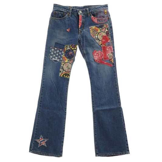 HYSTERIC GLAMOUR ヒステリックグラマー 2AP-3202 Hysteric JEANS ヒステリックジーンズ パッチワーク フレア ジーンズ デニムパンツ インディゴブルー系 マルチカラー系 S【中古】
