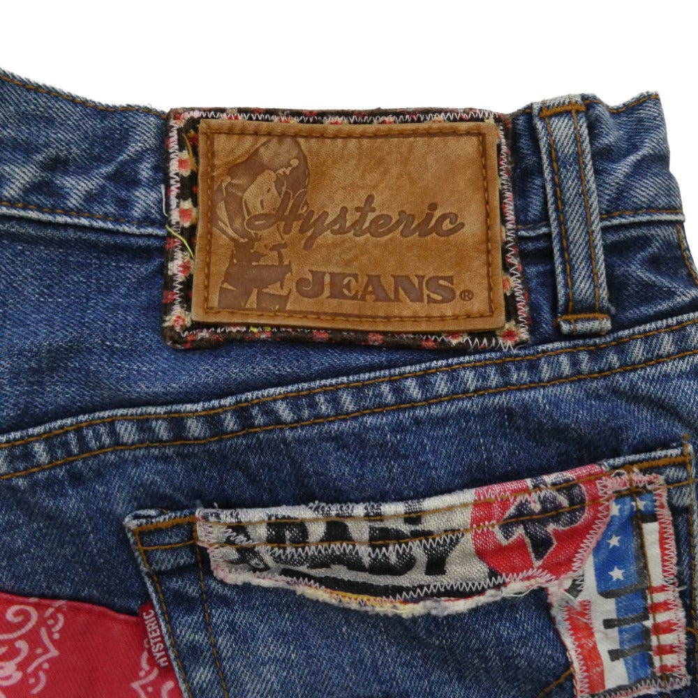HYSTERIC GLAMOUR ヒステリックグラマー 2AP-3202 Hysteric JEANS ヒステリックジーンズ パッチワーク フレア ジーンズ デニムパンツ インディゴブルー系 マルチカラー系 S【中古】