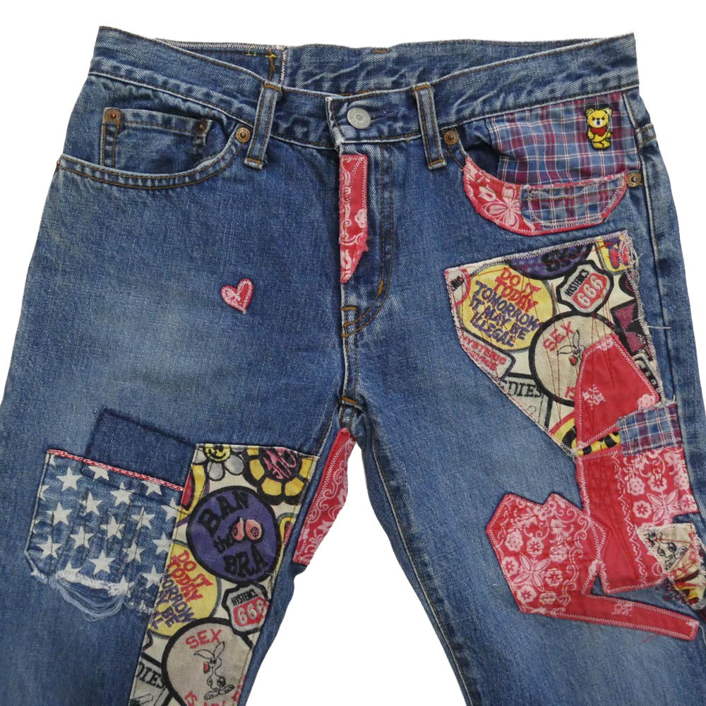 HYSTERIC GLAMOUR ヒステリックグラマー 2AP-3202 Hysteric JEANS ヒステリックジーンズ パッチワーク フレア ジーンズ デニムパンツ インディゴブルー系 マルチカラー系 S【中古】