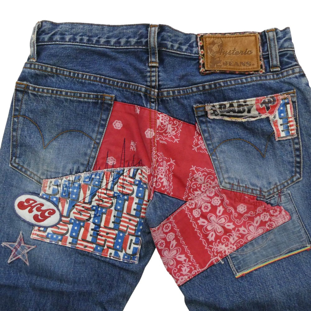 HYSTERIC GLAMOUR ヒステリックグラマー 2AP-3202 Hysteric JEANS ヒステリックジーンズ パッチワーク フレア ジーンズ デニムパンツ インディゴブルー系 マルチカラー系 S【中古】