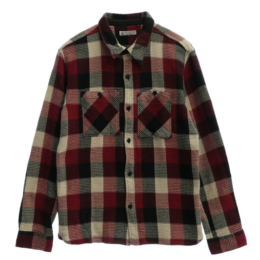R.J.B アールジェイビー STEADY BLUE チェック 長袖 ネルシャツ エンジ系 40【中古】