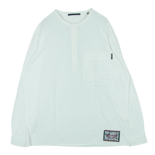 Stella McCartney ステラマッカートニー NO SMILE NO SERVICE パッチ付き ヘンリーネック プルオーバー 長袖 シャツ ホワイト系 L【中古】