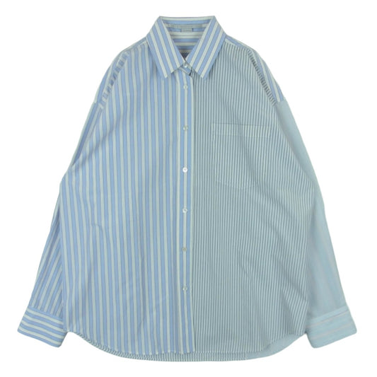 Stella McCartney ステラマッカートニー クレイジーパターン ストライプ 長袖 シャツ ライトブルー系 ホワイト系 42【美品】【中古】