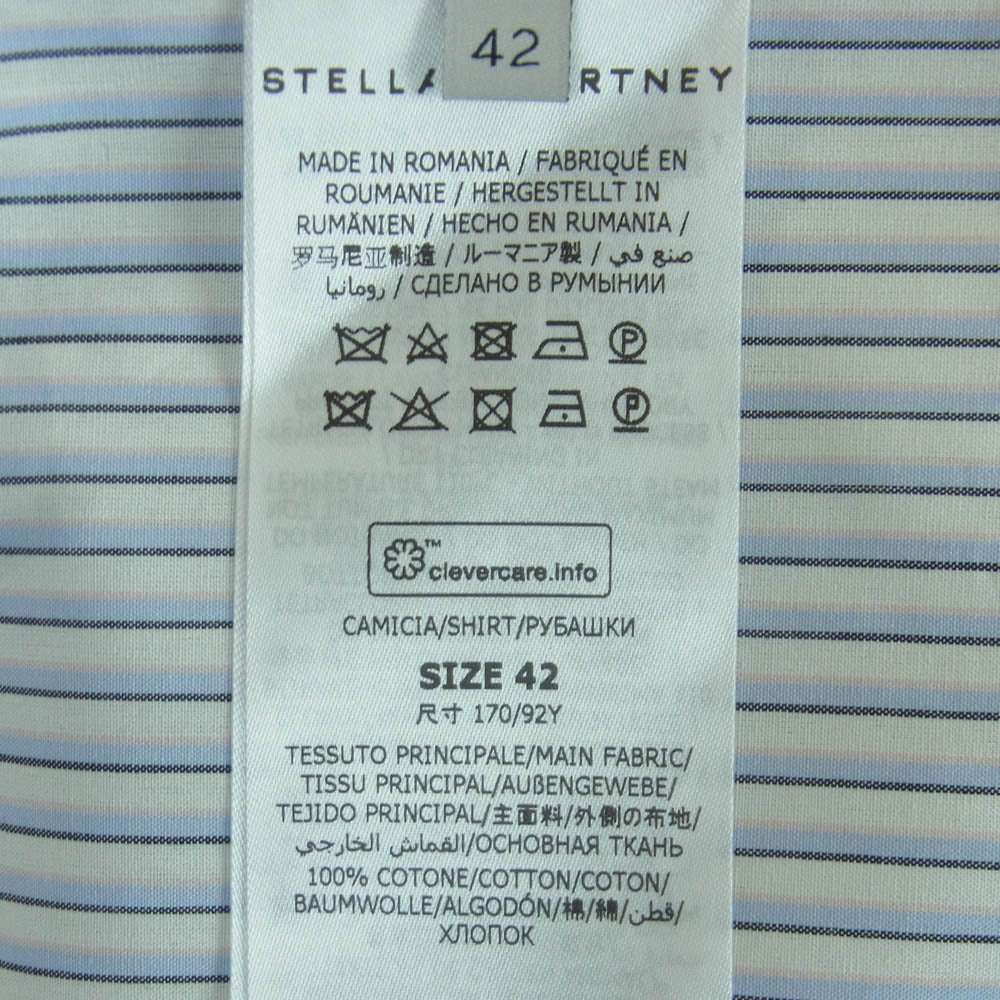 Stella McCartney ステラマッカートニー クレイジーパターン ストライプ 長袖 シャツ ライトブルー系 ホワイト系 42【美品】【中古】