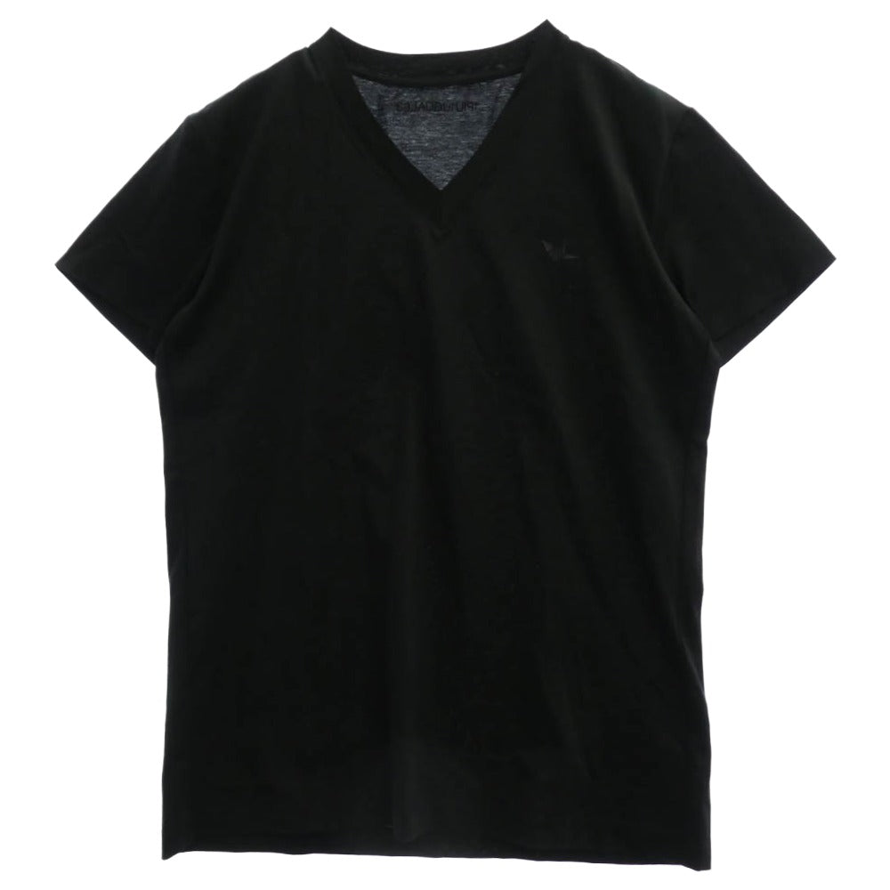 1piu1uguale3 ウノピュウノウグァーレトレ MRT240 COT306 本ライン 折り鶴ロゴ Vネック 半袖 Tシャツ カットソー ブラック系 L Ⅴ【中古】