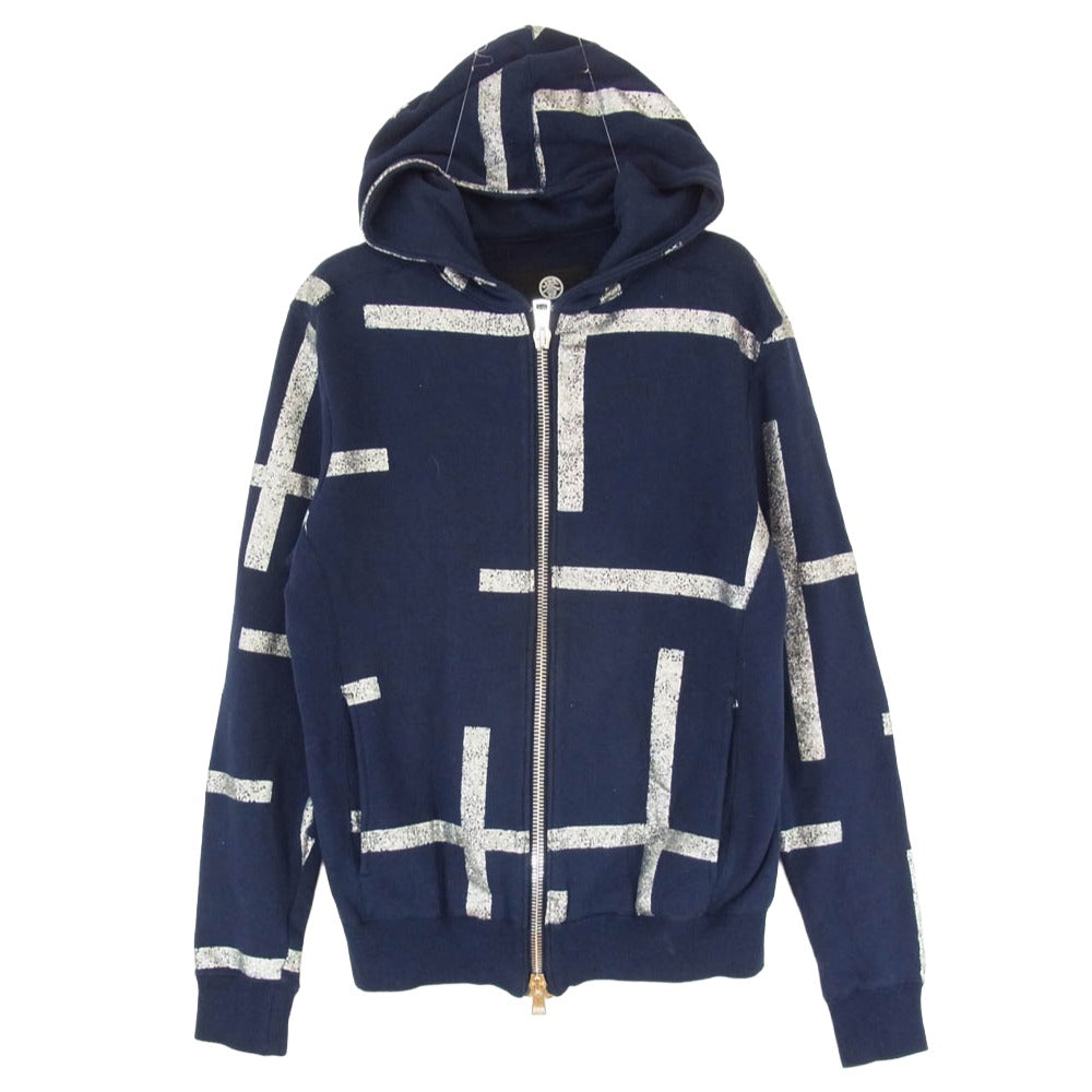 1piu1uguale3 ウノピュウノウグァーレトレ MRB314 COT267 誉田屋 YABUREKOUSI SWEAT PARKA スウェット フルジップ パーカー フーディー ネイビー系 IV【中古】