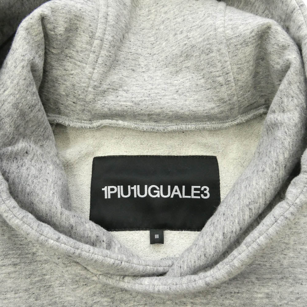 1piu1uguale3 ウノピュウノウグァーレトレ CM056 MN02 CLASSIC SWEAT SIDE ZIP PO ロゴワッペン ストレッチ クラシック スウェット サイドジップ プルオーバー パーカー フーディー グレー系 3【中古】