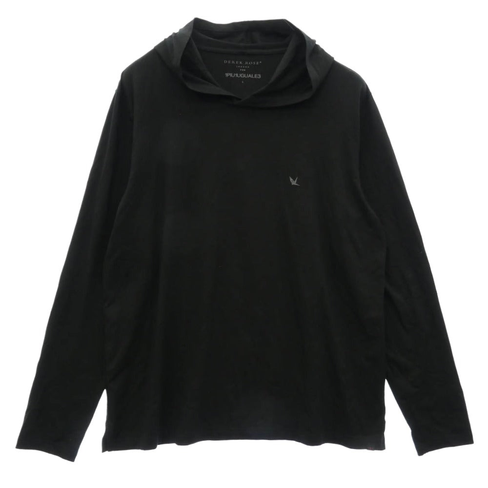 1piu1uguale3 ウノピュウノウグァーレトレ MRT329 RYN019 DEREK ROSE ラウンジウェアコレクション L/S HOODED TEE フーデッド カットソー 長袖 Tシャツ ブラック系 L【中古】